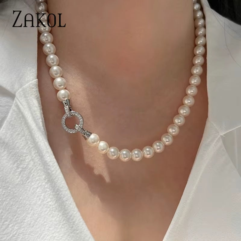 Simple White Pearl Bracelet Necklace Sets for Women
