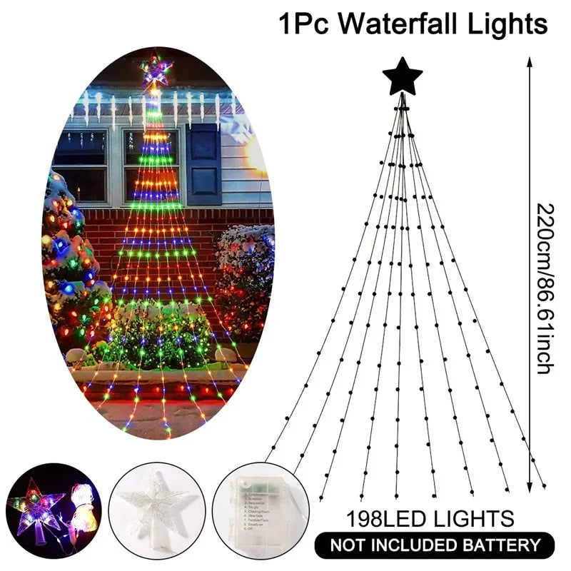 Christmas Waterfall Fairy String Lights with Topper Star