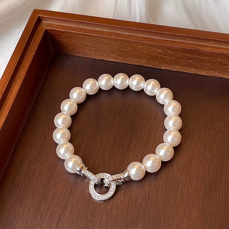 Simple White Pearl Bracelet Necklace Sets for Women