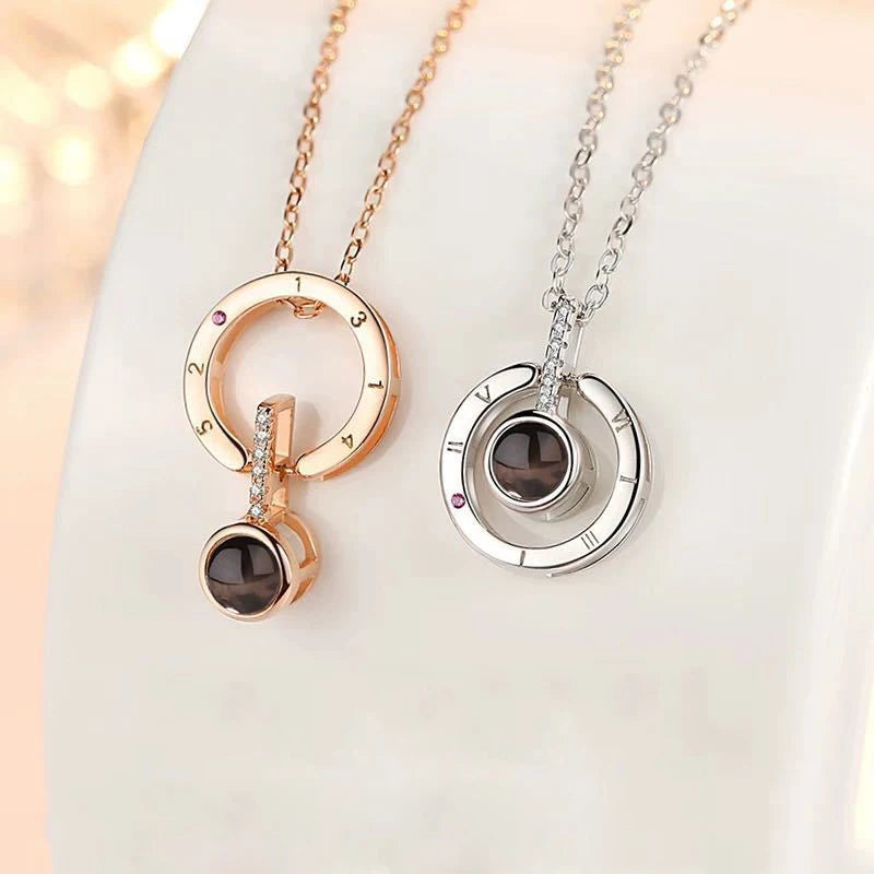 Projection Necklace Set with Rose Gift Box 100 Languages I Love You Heart Pendant Jewelry