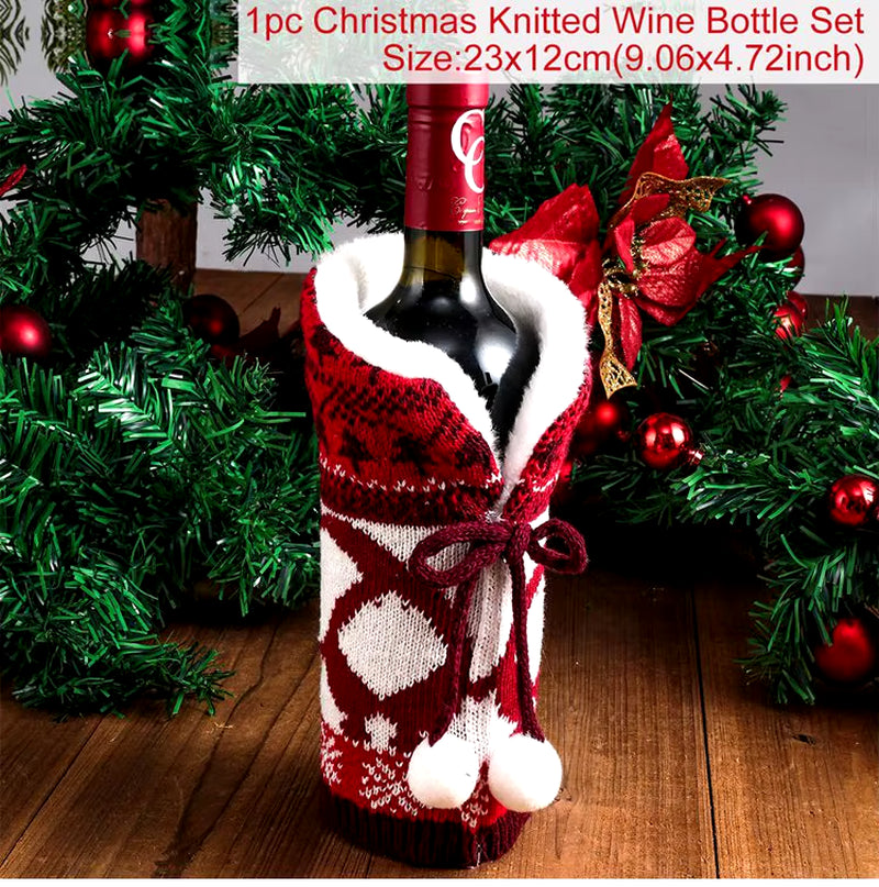 Christmas Wine Bottle Cover Merry Christmas Decorations for Home 2023 Cristmas Ornament Xmas Navidad Gifts New Year 2024