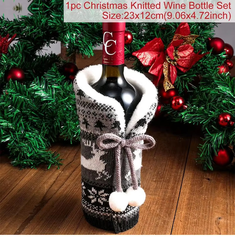 Christmas Wine Bottle Cover Merry Christmas Decorations for Home 2023 Cristmas Ornament Xmas Navidad Gifts New Year 2024