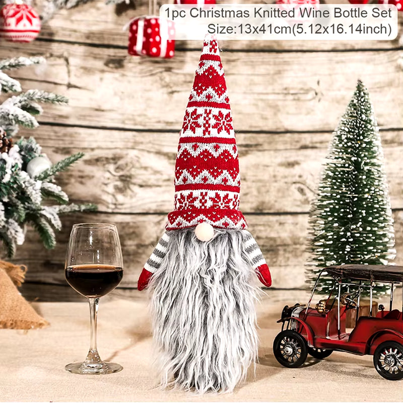 Christmas Wine Bottle Cover Merry Christmas Decorations for Home 2023 Cristmas Ornament Xmas Navidad Gifts New Year 2024