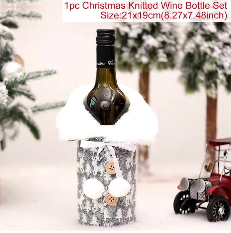 Christmas Wine Bottle Cover Merry Christmas Decorations for Home 2023 Cristmas Ornament Xmas Navidad Gifts New Year 2024