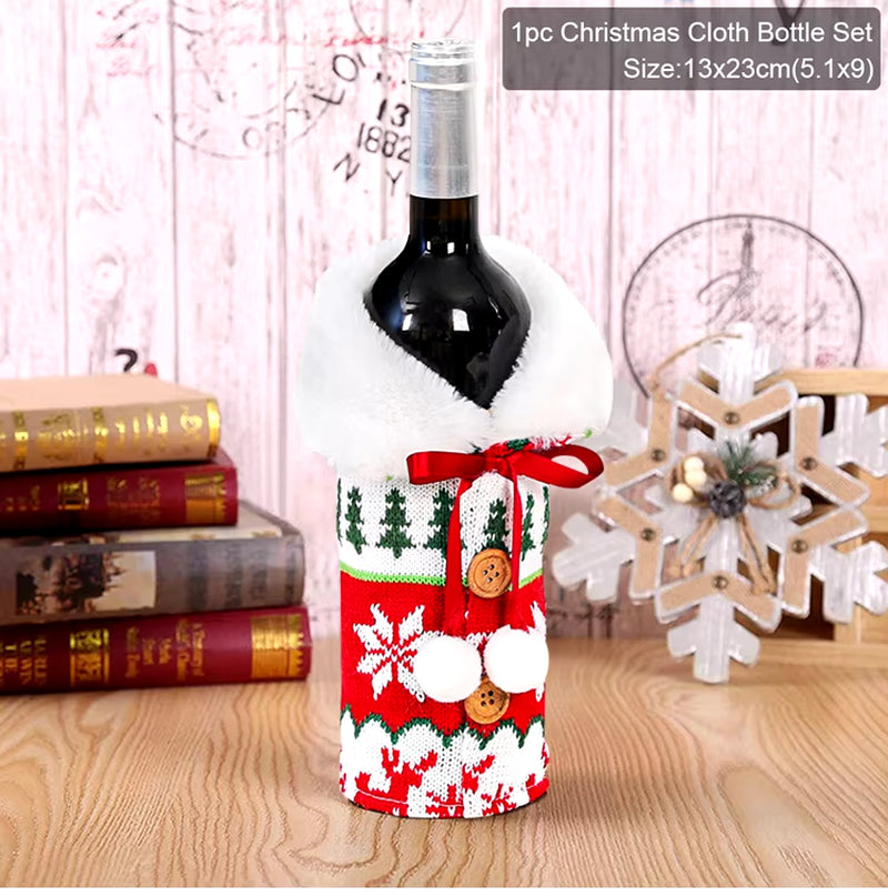 Christmas Wine Bottle Cover Merry Christmas Decorations for Home 2023 Cristmas Ornament Xmas Navidad Gifts New Year 2024