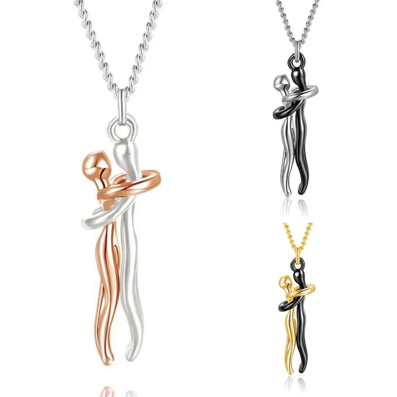 Couple Hug Necklace Lovers Hugging Pendant 