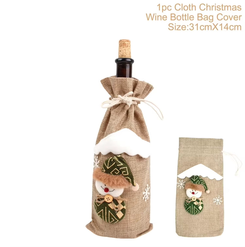 Christmas Wine Bottle Cover Merry Christmas Decorations for Home 2023 Cristmas Ornament Xmas Navidad Gifts New Year 2024