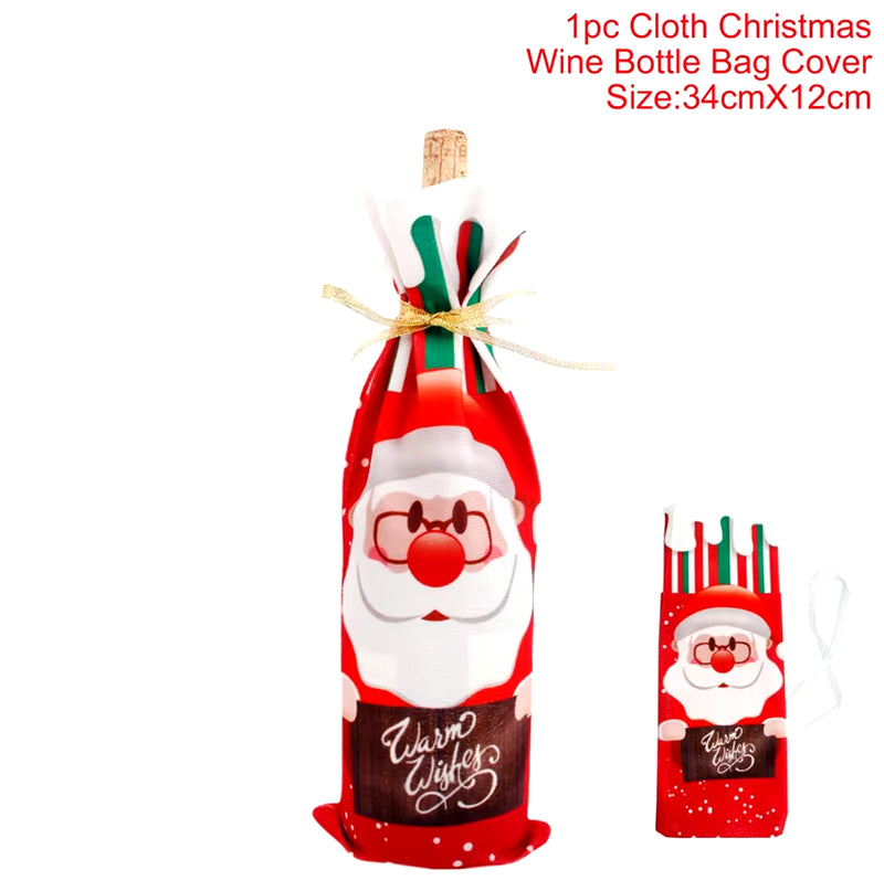 Christmas Wine Bottle Cover Merry Christmas Decorations for Home 2023 Cristmas Ornament Xmas Navidad Gifts New Year 2024