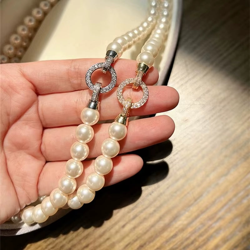 Simple White Pearl Bracelet Necklace Sets for Women 