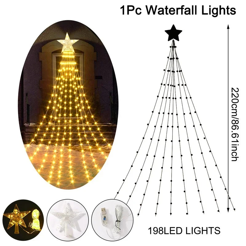 Christmas Waterfall Fairy String Lights with Topper Star