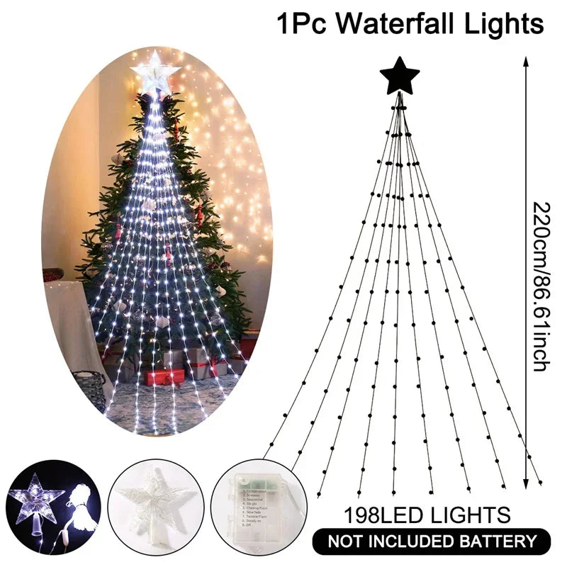 Christmas Waterfall Fairy String Lights with Topper Star