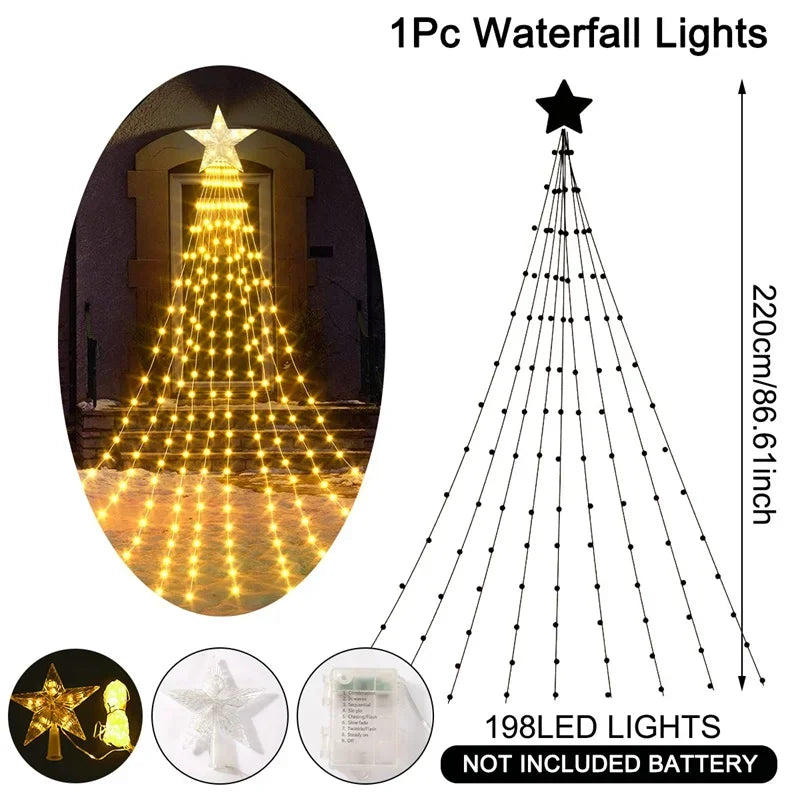 Christmas Waterfall Fairy String Lights with Topper Star