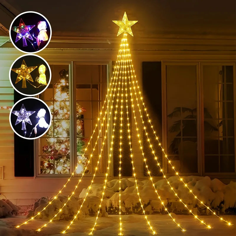 Christmas Waterfall Fairy String Lights with Topper Star