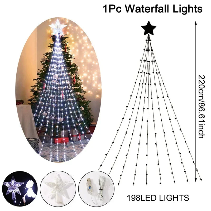 Christmas Waterfall Fairy String Lights with Topper Star