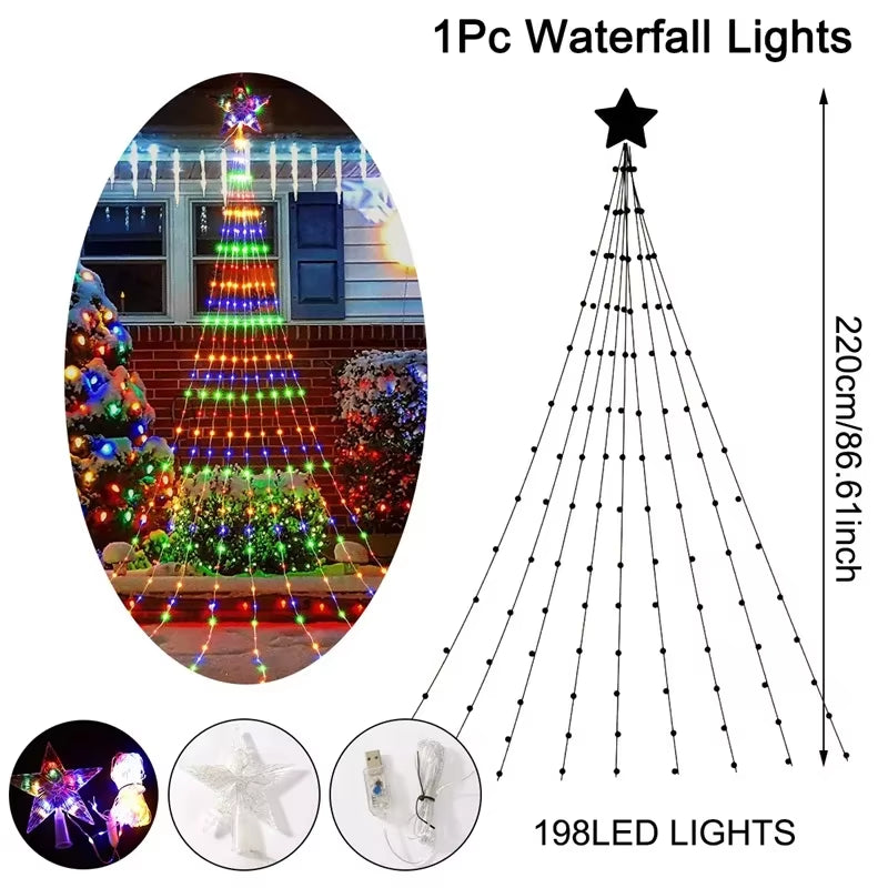Christmas Waterfall Fairy String Lights with Topper Star