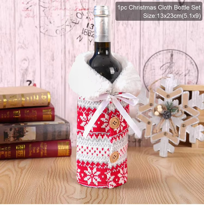 Christmas Wine Bottle Cover Merry Christmas Decorations for Home 2023 Cristmas Ornament Xmas Navidad Gifts New Year 2024