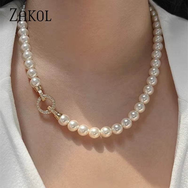 Simple White Pearl Bracelet Necklace Sets for Women 