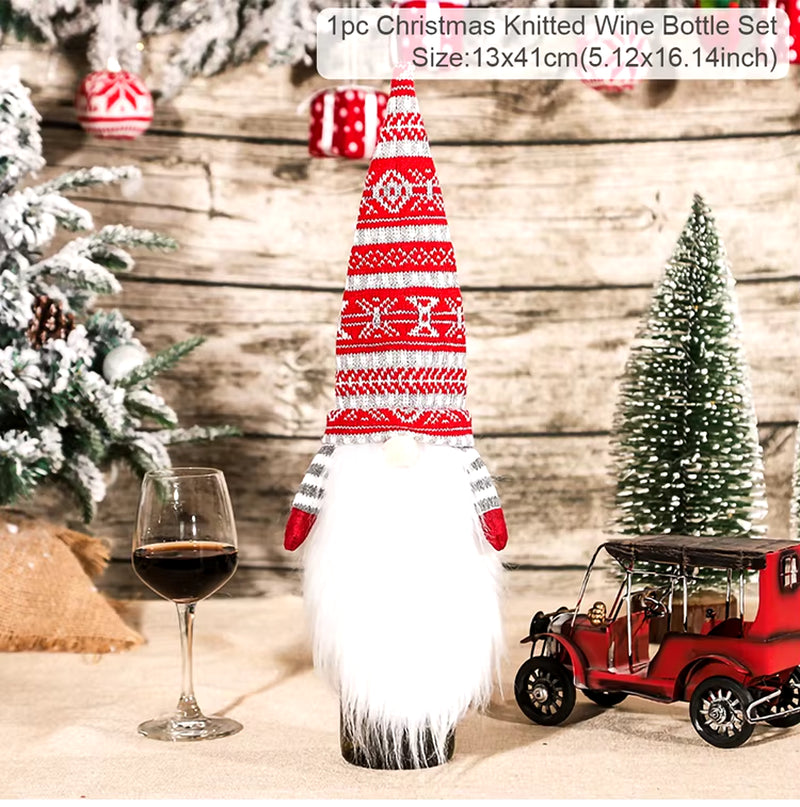 Christmas Wine Bottle Cover Merry Christmas Decorations for Home 2023 Cristmas Ornament Xmas Navidad Gifts New Year 2024