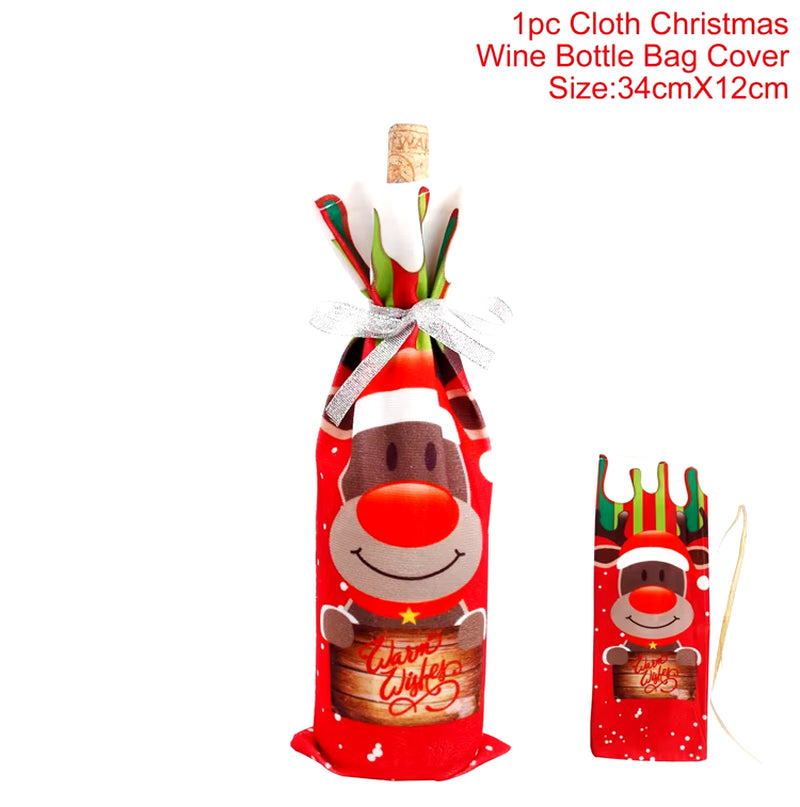 Christmas Wine Bottle Cover Merry Christmas Decorations for Home 2023 Cristmas Ornament Xmas Navidad Gifts New Year 2024