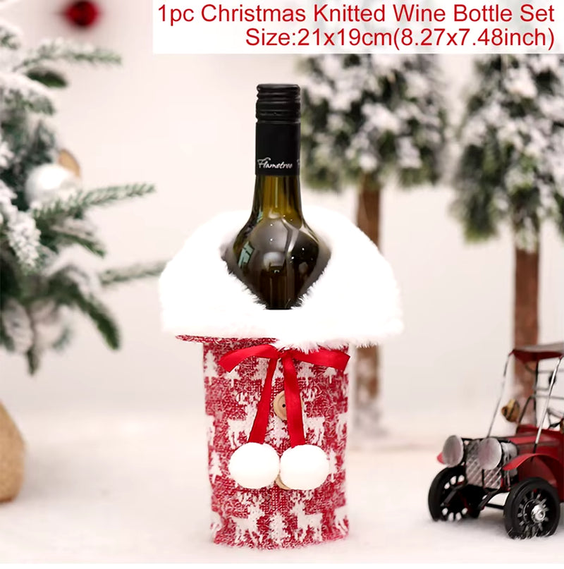 Christmas Wine Bottle Cover Merry Christmas Decorations for Home 2023 Cristmas Ornament Xmas Navidad Gifts New Year 2024